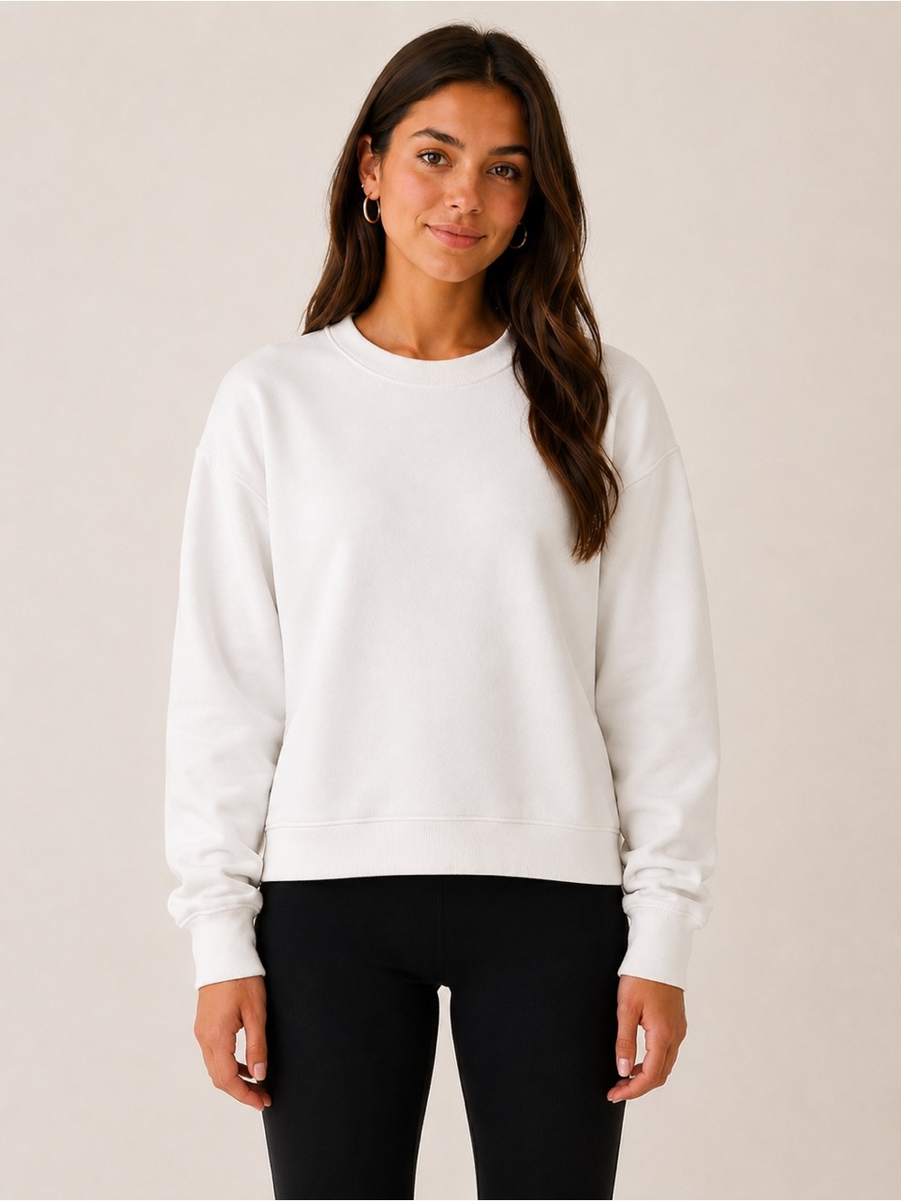 TNA Aritzia Cozy Fleece Boyfriend Crew White Pullover Hoodie / Oversized Sweater